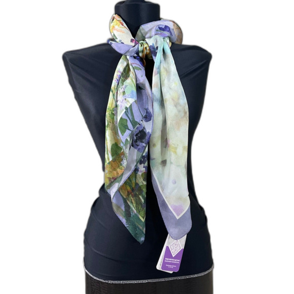 NWT Pavlovo Pasad Russian 100% silk Scarf 35” x 35” Floral blue purple - Picture 3 of 9